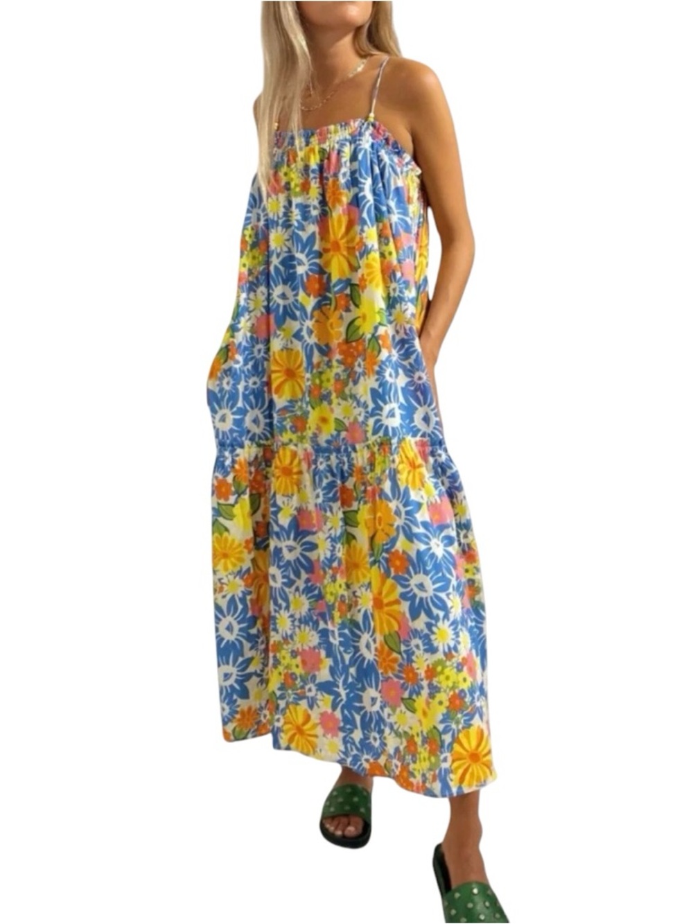 🆕 FLOE Barbade Floral Tiered Maxi Dress Boho Cottage Festival Summer Size Medium